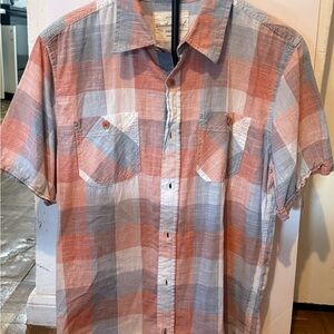 Weatherproof Short Sleeve Plaid Button-Down Shirt - Coral & Light Blue